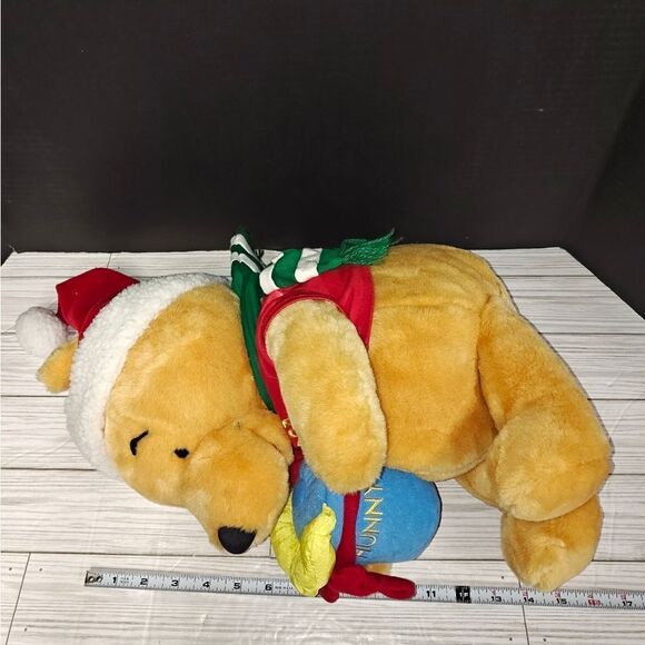 Walt Disney Vintage Christmas Winnie The Pooh Bear Plush 15" Holding Hunny Jar - Picture 8 of 9